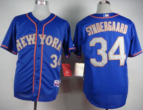 Mets #34 Noah Syndergaard Blue(Grey NO.) Alternate Road Cool Base Stitched MLB Jersey - Click Image to Close